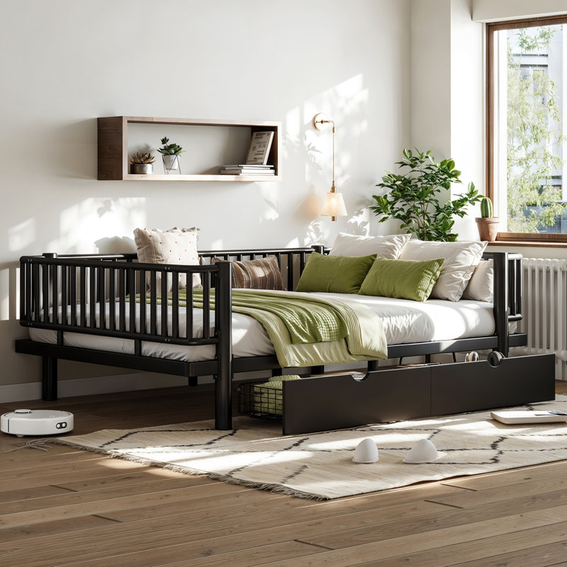 Full Size Platform Bed with Storage Drawers, Black, Full