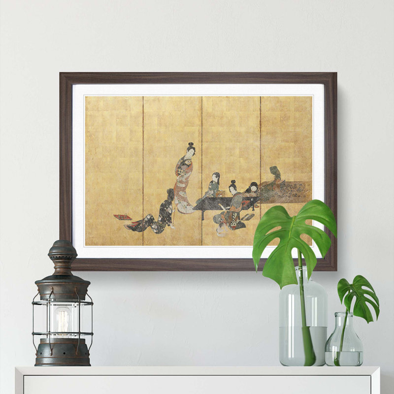 Parody of the Four Accomplishments by Shibata Zeshin - Picture Frame Painting Print, Walnut Framed, 27cm H x 36cm W x 2cm D