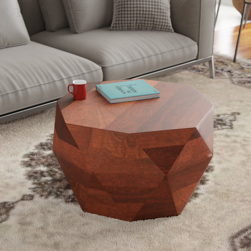 Solid Wood Round Modern Coffee Table – 29.5″ W Drum Design, Walnut Finish, Coffee Table for Living Room