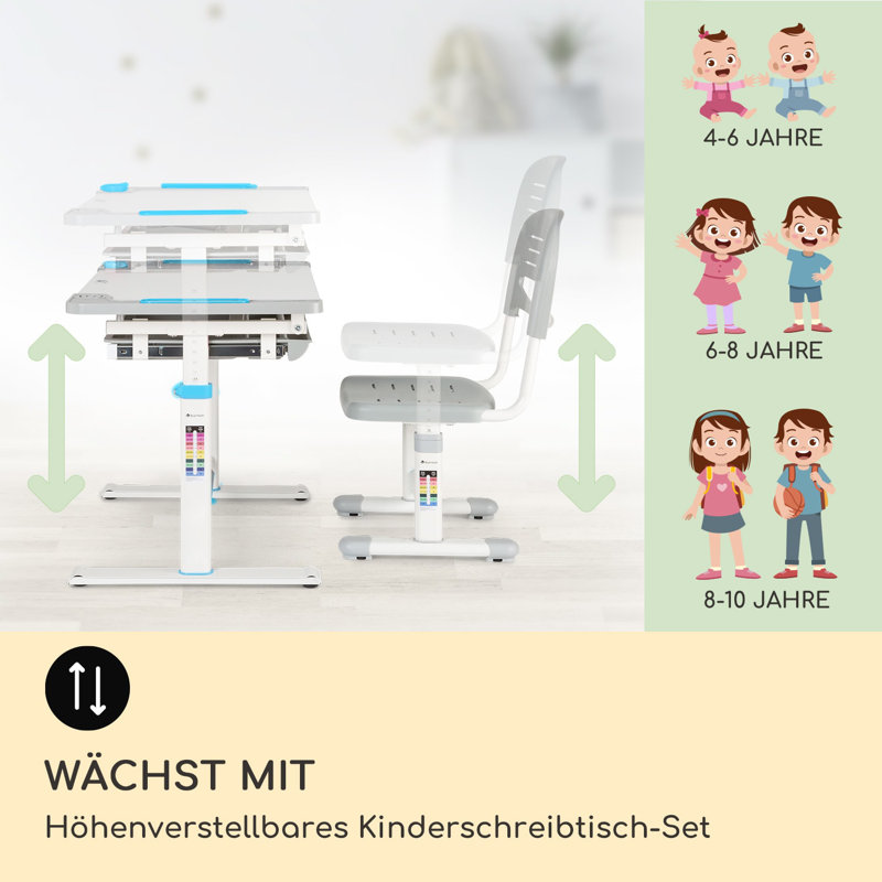Art Desk Chair Set, White/Grey/Blue
