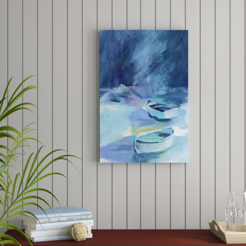 Cove Boats II - Painting on Canvas, 76cm H x 51cm W, Wrapped Canvas