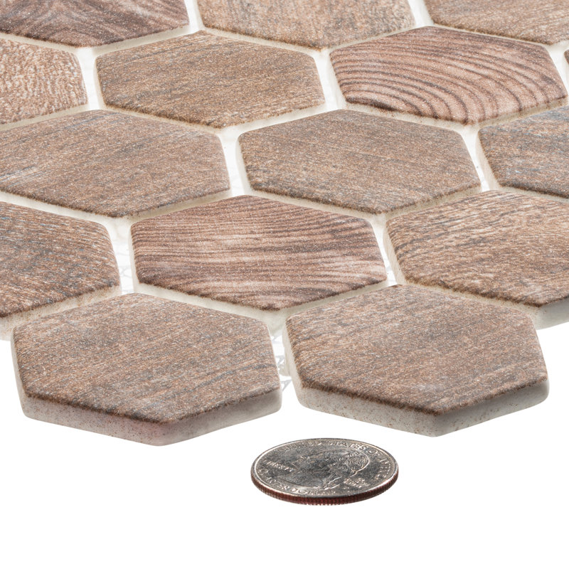 Terrain 2'' Hex Glass Mosaic Kitchen Backsplash, Bathroom, Shower, Wall and Floor Tile, Cherri