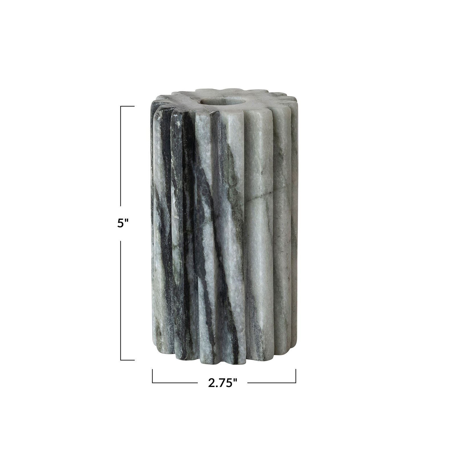 Marble Fluted 2-Sided Tealight/Taper Candle Holder, 5" H x 2.75" W x 2.75" D, Black