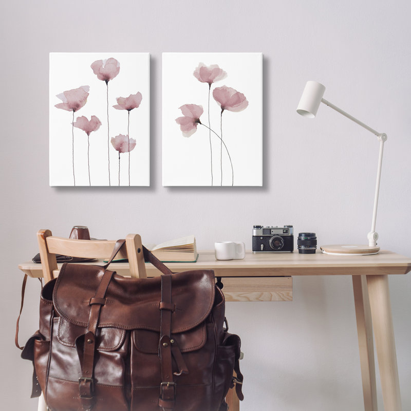 "Poppies debout", ensemble de 2 toiles murales par Krinlox, H 48 po x l 32 po