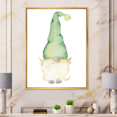 " Cute Christmas Gnome In Green Hat " Painting Print