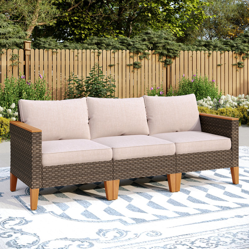 199.1cm Wide L-Shaped Premium All-Weather Wicker Patio Sofa with Cushions, Beige