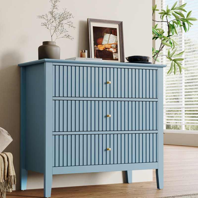 Amberrae 3 Drawer Dresser, 32" Wide Chest of Drawers, Light Blue