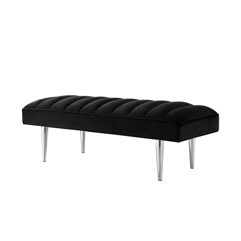 Banc rembourré en velours de 53 po, Argent argent, Noir