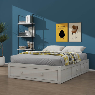 Queen Size Platform Bed Frame With Four Drawers And Built-In Hydraulic Storage