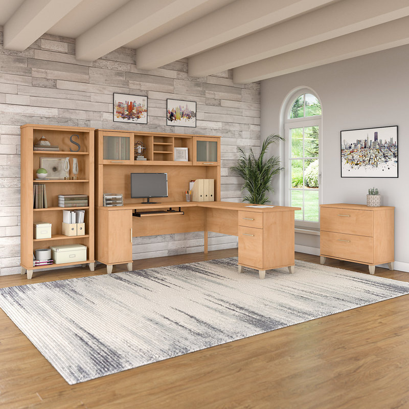 Magomed 4 Piece Computer Desk Office Set, Maple Cross