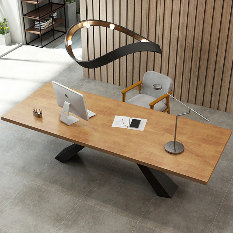 Bureau rectangulaire en bois massif brun + noir, H 29,53 po x l 62,99 po x P 31,50 po