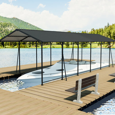 12*32 Ft Heavy Duty Carport, Galvanized Steel Structure, Multi - Functional For Trucks And Outdoor Trade Shows Cars, Trucks, Boats, Gray Color