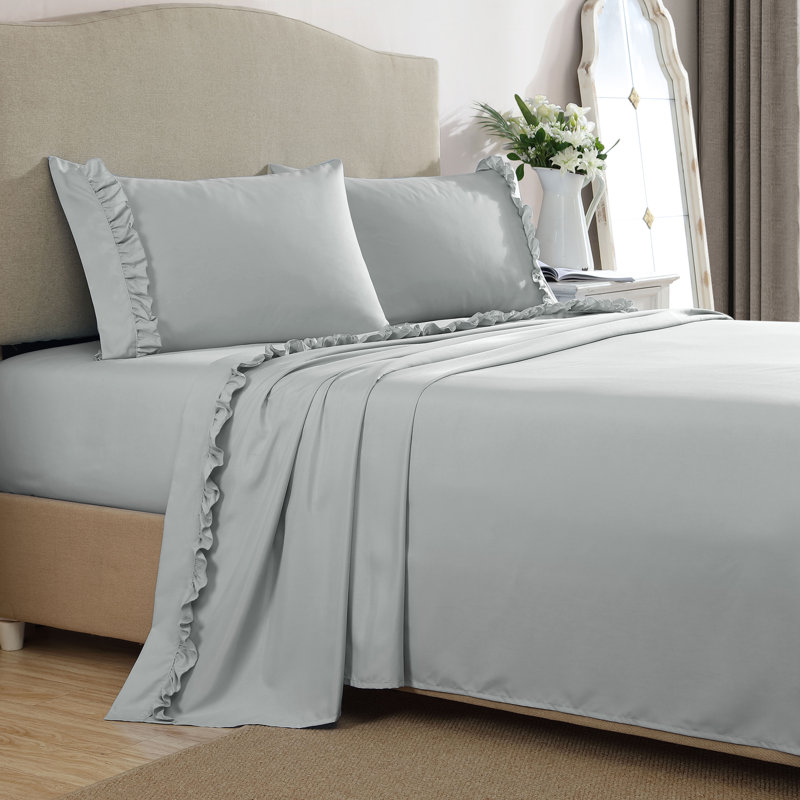 Swift Home Ruffle Hem 4-Piece Ultra-Soft Microfiber Sheet Set - Farmhouse, Shabby Chic, Feminine - Fits Mattress up to 14" Thick - Peach Fuzz, Durable, Easy Care