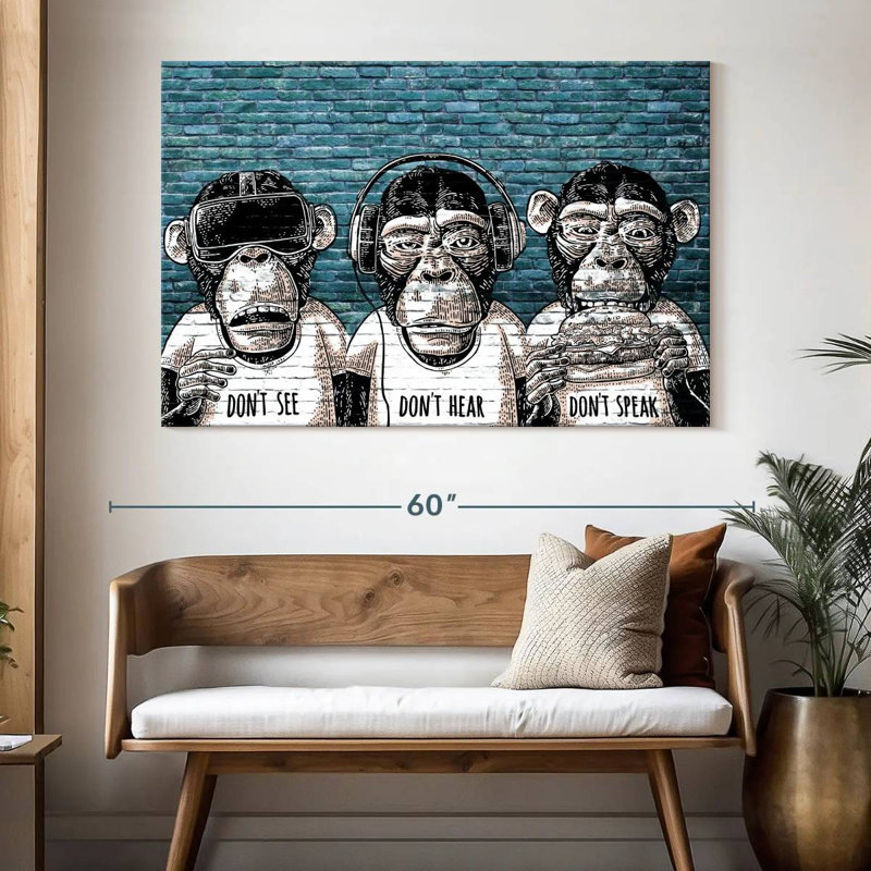 Three Monkeys Canvas Print, 34" H x 51" W x 1.25" D