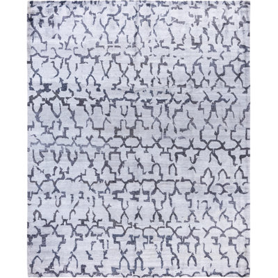 One-of-a-Kind Rectangle 8'3" X 10'1" Silk Area Rug Ivory/Gray/Charcoal