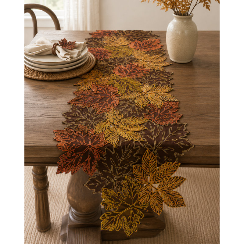 Erasmus Floral Oval Thanksgiving Table Runner, 36" L x 16" W, Brown