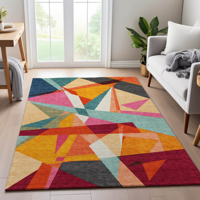 Tapis géométrique Premium Floyd AMF1609 lavable à la machine, Rectangle 10 pi x 14 pi