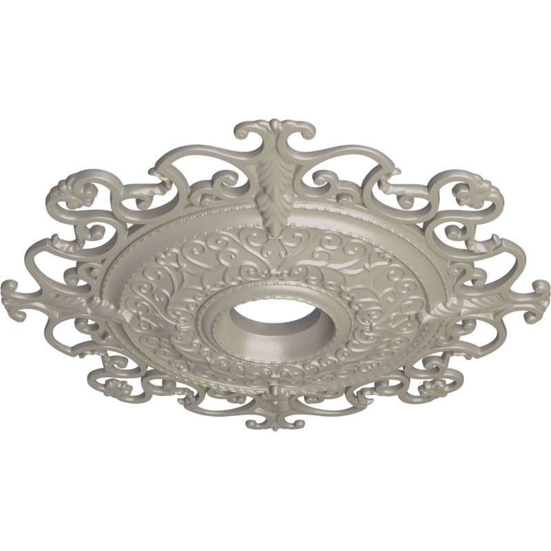 Endurathane Orleans Ceiling Medallion, 38 3/8"OD x 6 5/8"ID x 2 7/8"P (Fits Canopies up to 8 1/4"), Hand-Painted Pearl White Finish