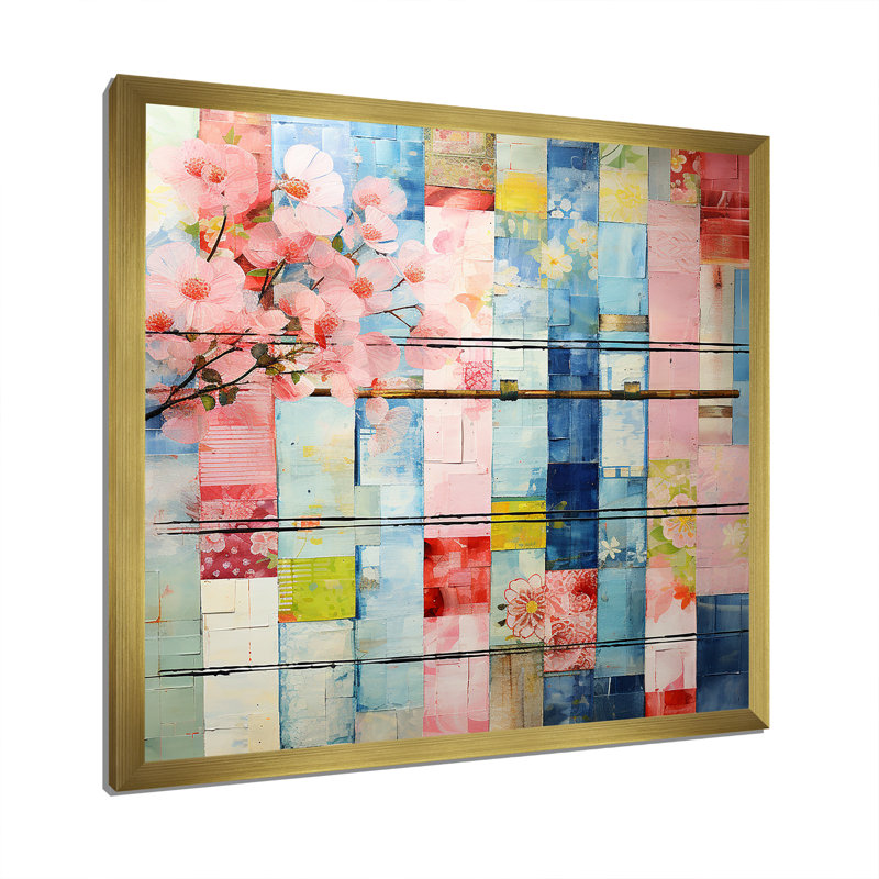 Art abstrait floral cubique abstrait - Art mural floral abstrait, Or, H 16 po x l 16 po