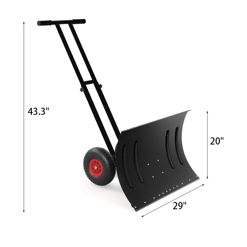 Poussoir à neige 29 po robuste avec lame inclinée réglable, poignée double ergonomique et chasse-neige en métal, Noir
