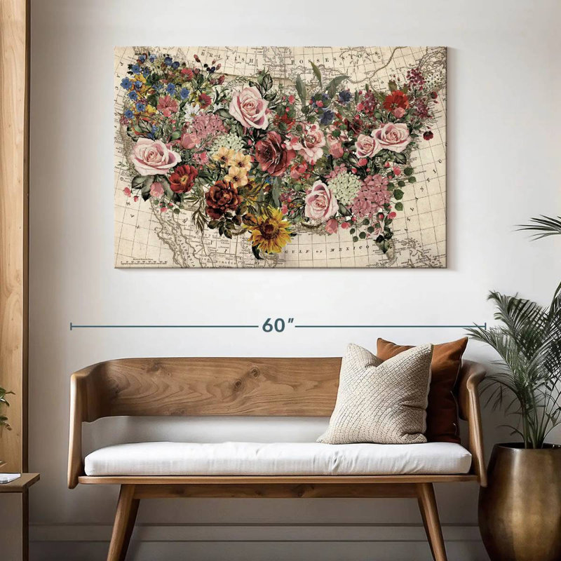 Aliaz Floral USA Map, 32" H x 48" W