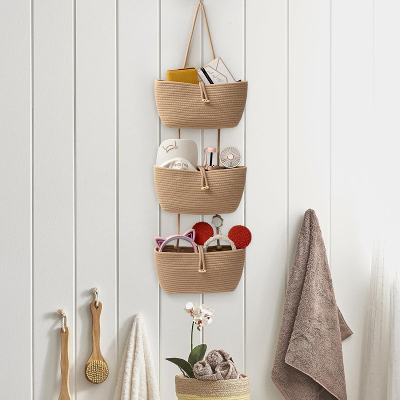 Rangement suspendu en tissu Carlianna, Brun