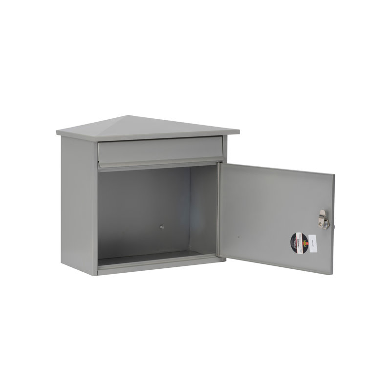 Mersey Wall Mounted Galvanised Steel Lockable Weatherproof Post Box - 39x35x20cm, Silver