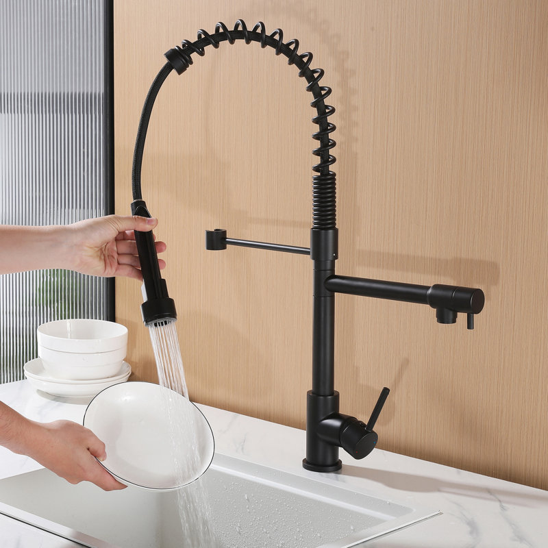 24.8" Modern 2-Function Single Handle Pull Down Kitchen Faucet With Pot Filler, Matte Black