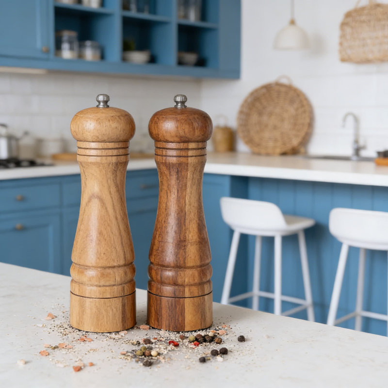 Ensemble de moulin à sel et à poivre en bois d'acacia avec moulins à céramique et en acier inoxydable réglables, cuisine et table de salle à manger de 12 pouces Essential