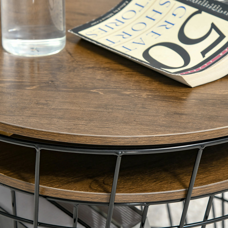 Ensemble de 2 tables de bout, tables gigognes avec rangement, tables d'appoint rondes avec plateau amovible