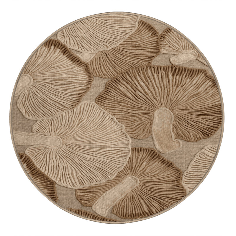 Washable Oyster Mushroom Vegetables Area Rug, Round 5'