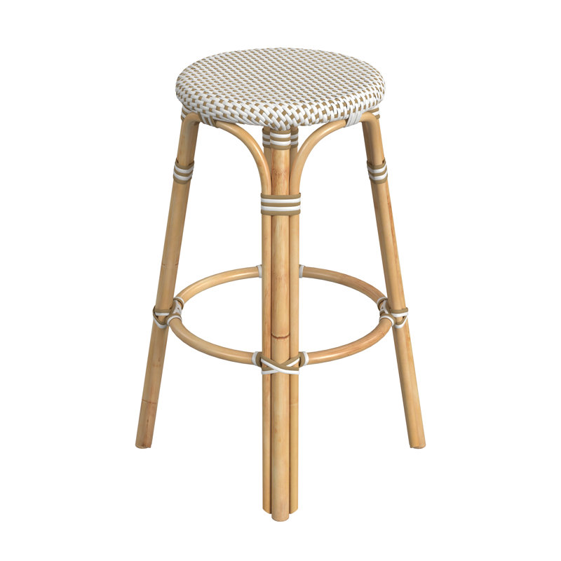 Tobias Rattan Bar Stool & Counter Stool, Bar Stool (30" Seat Height), White/Tan Dot/Natural Rattan Frame