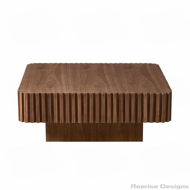 Table basse cylindrique carrée de 35,43 pouces avec piédestal robuste en bois aggloméré, parfaite pour les espaces modernes et compacts