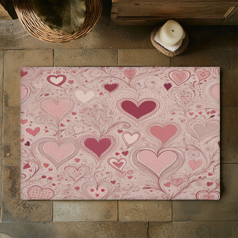 Tapis tressé Rosy Heart Whispers, Rectangulaire 3 pi x 5 pi