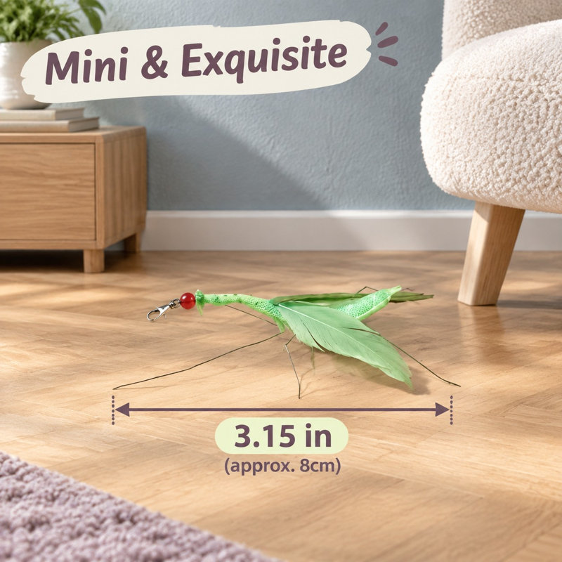 Ces 2 pièces de plumes de style mante naturelle fabriquées à la main servent de mini leurres d'insectes et de recharges de baguette de remplacement pour les chatons d'intérieur et les chatons.