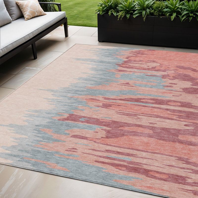 Tapis extérieur lavable abstrait corail 5 'x 8' rose et gris