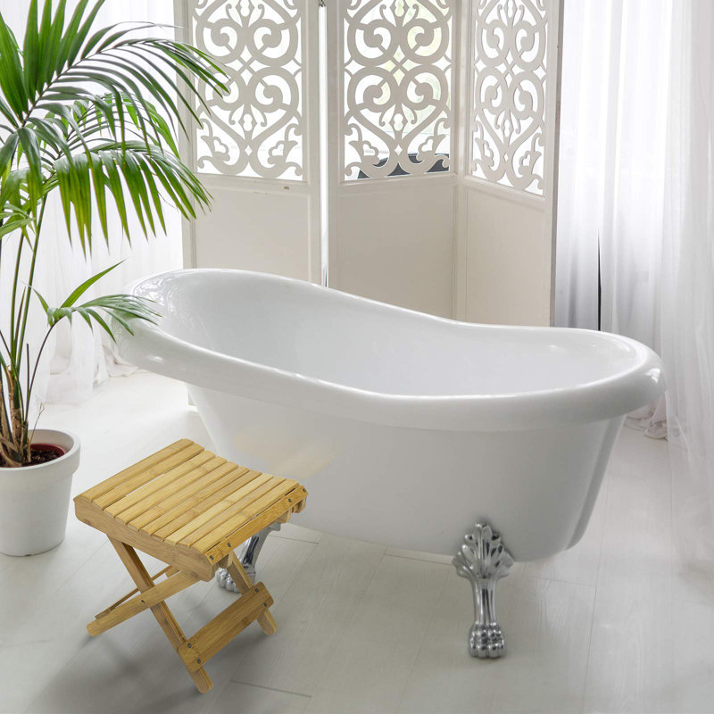 Natural Bamboo Folding Spa Stool with Slatted Seat