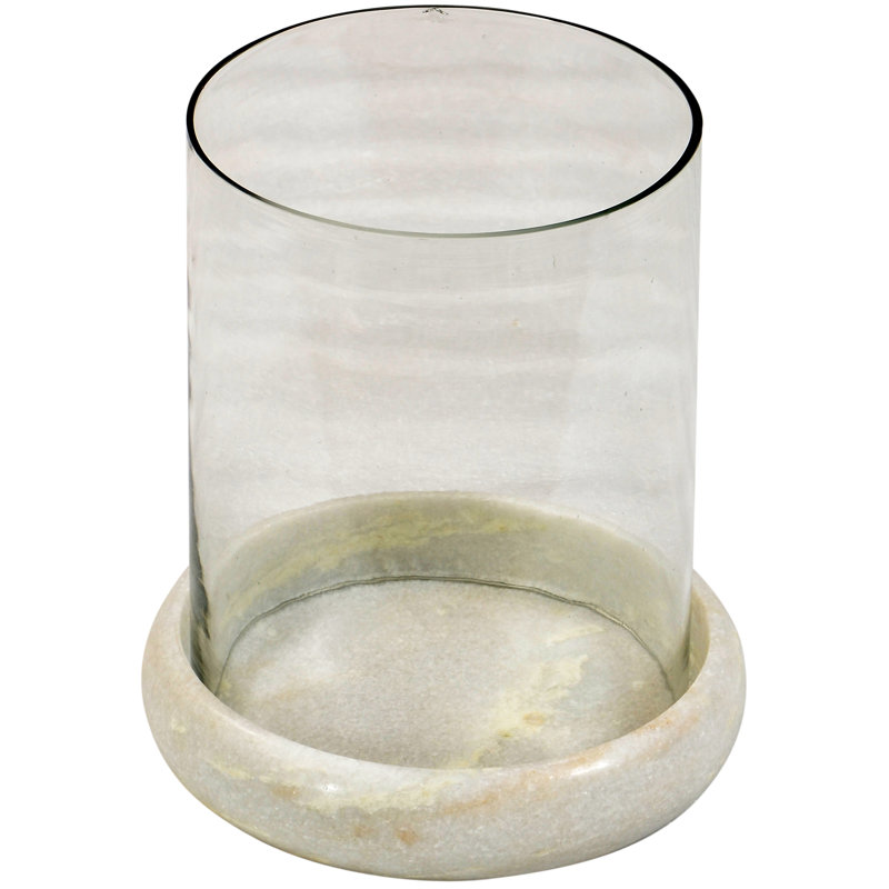 Isadora Glass/Marble Tabletop Hurricane, 11" H x 9" W x 9" D