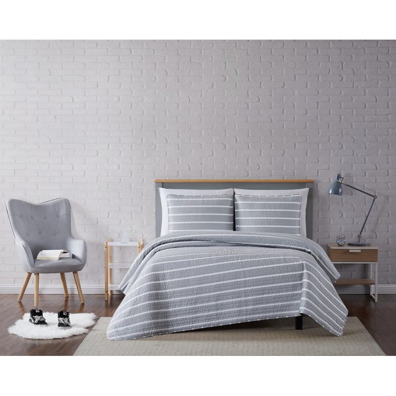 Gray Twin XL Microfiber Quilt and Sham Set