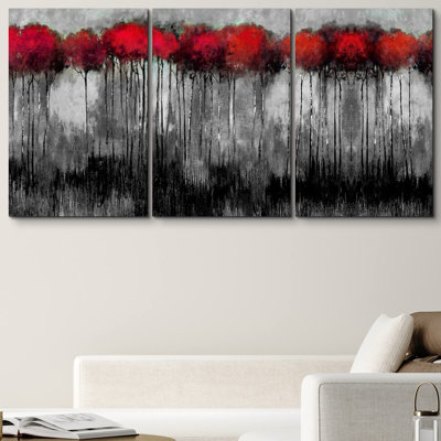 Moody Dark Red Tree Landscape Abstract Nature Watercolor Modern Art Rustic Scenic Ultra