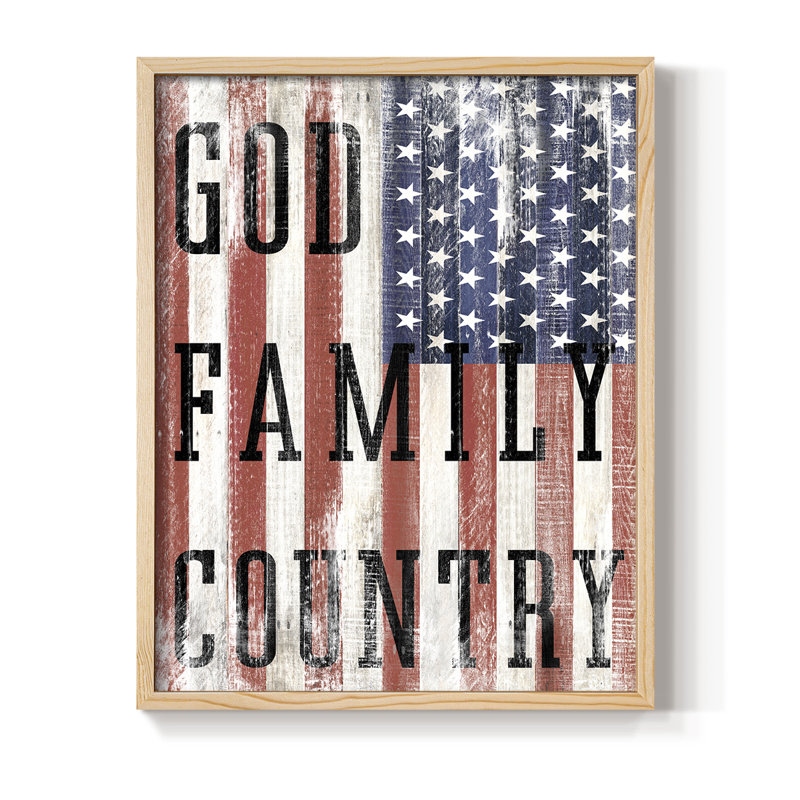 «God Family Country Flag», reproduction encadrée - bois massif, Naturel, H 11 po x l 9 po