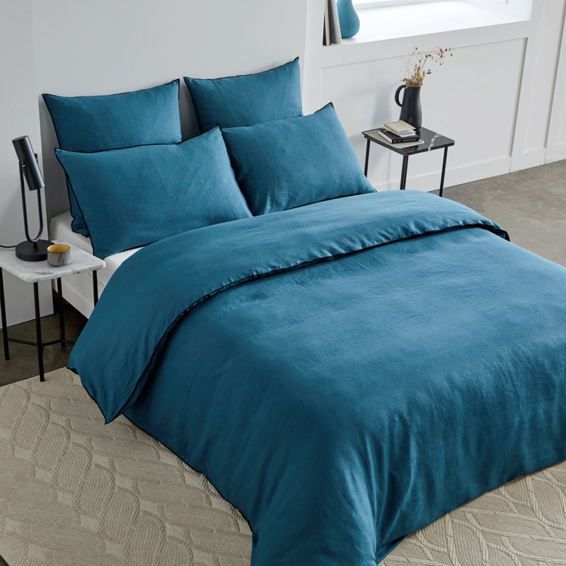 Dziedzic 100% Linen Solid Colour Duvet Cover, Blue/Green