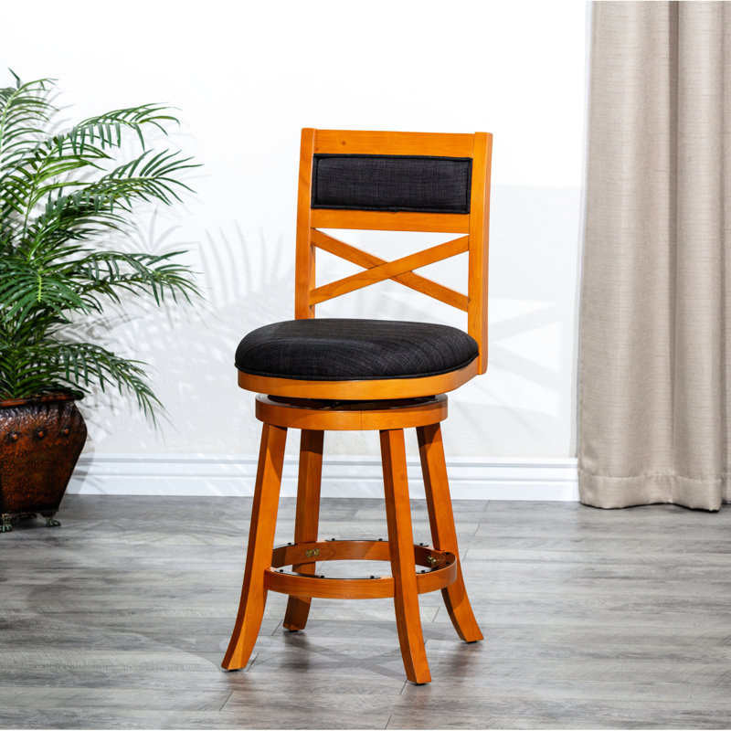 Tabouret de comptoir naturel 24 po avec siège pivotant et tissu gris anthracite, Noir, Naturel