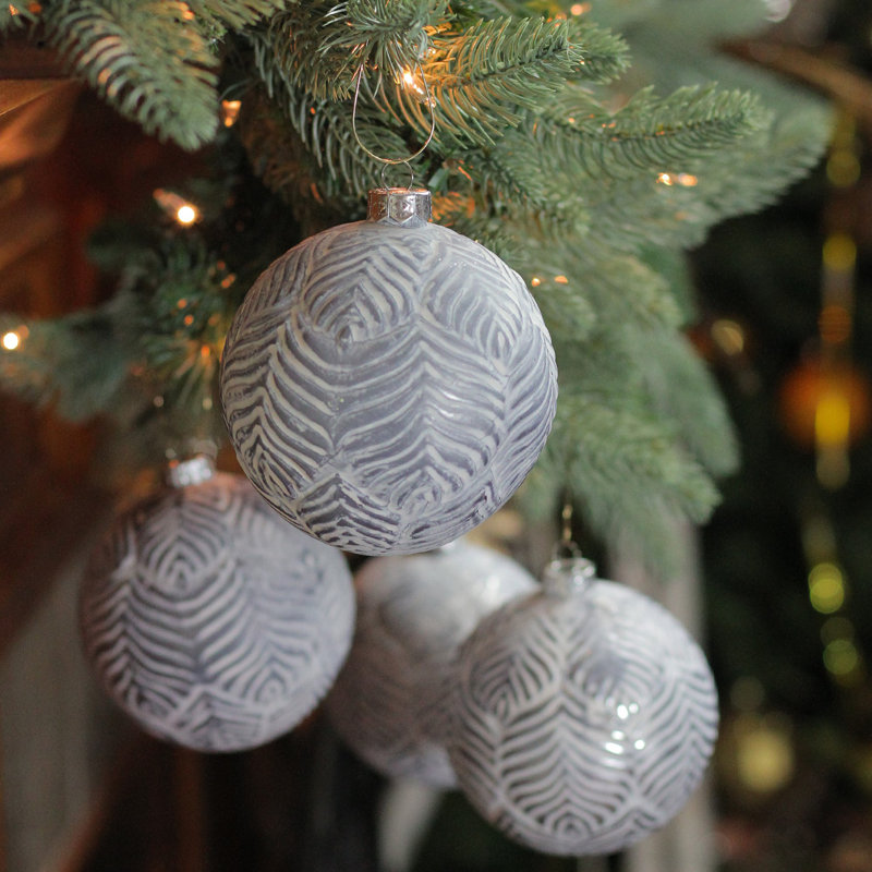 Antique Glass Christmas Ball Ornaments 4" (100mm), Silver