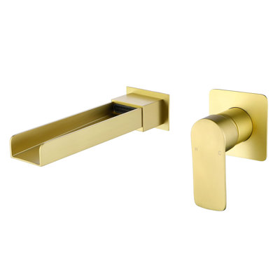 Wall Mounted Waterfall Tub Faucet 2 Hole Bathtub Faucet Single Handle Brass Tub Filler With Valve