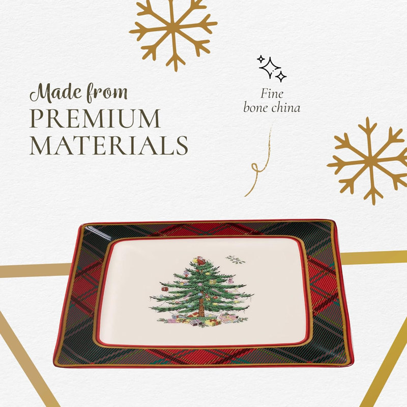 Christmas Tree TARTAN SQUARE PLATTER 10"