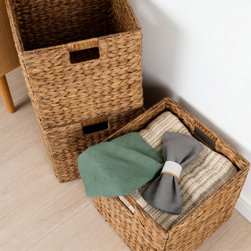 Set Of 5 Handwoven Hyacinth Storage Baskets, Cube Organizers For Laundry, Living Room, Kids Room, And Home Organization