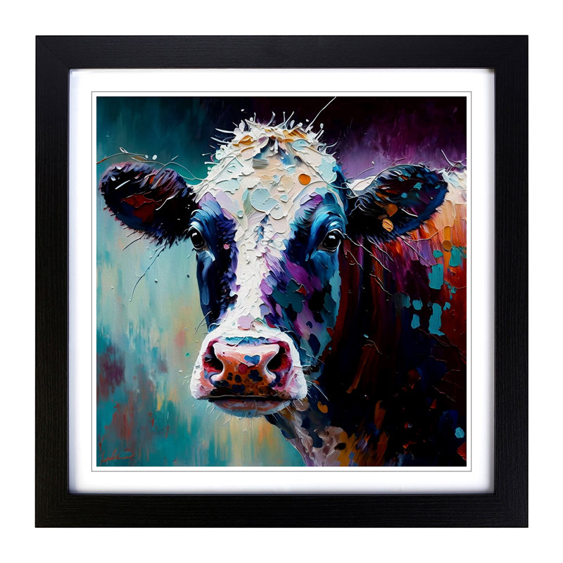 Cow Palette Knife Painting - Framed Print, Black