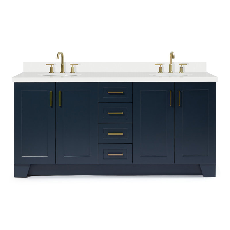 73 IN.  Single Bathroom Vanity, Oval, Midnight Blue,  White Quartz