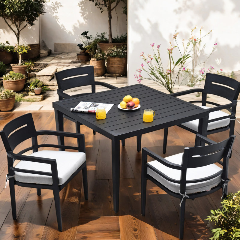 Outdoor Aluminum 40"X40" Dining Table - Ember Black, Rustproof, Modern Minimalist Style Black Patio Aluminum, Lightweight, Rust , Look
